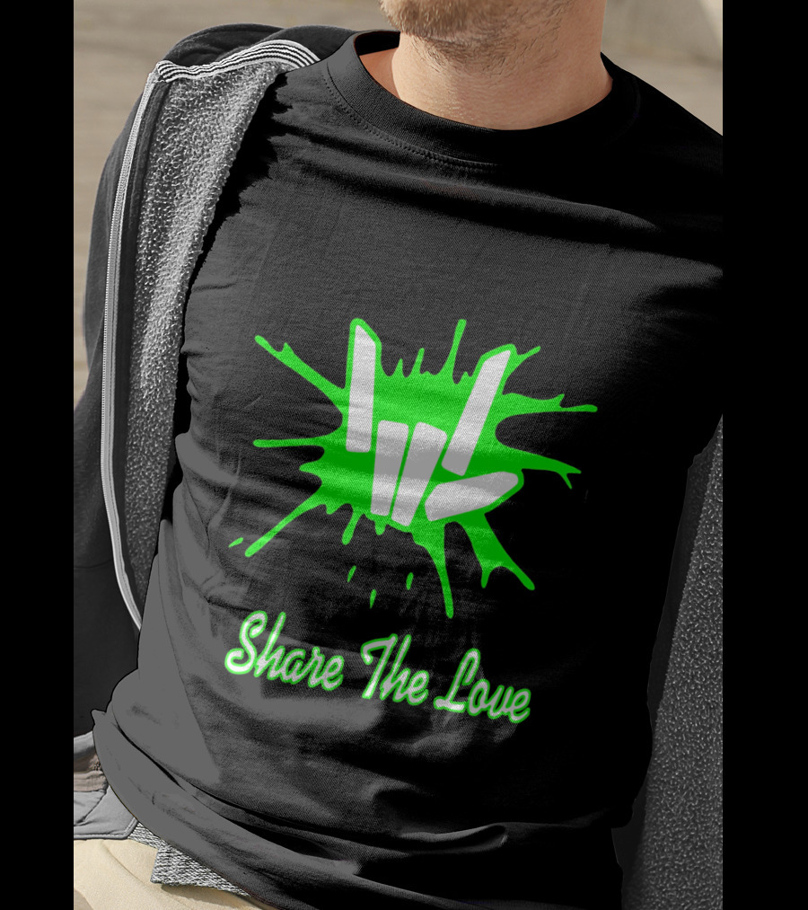Share The Love Hand Sign Neon Green Splash T-Shirt