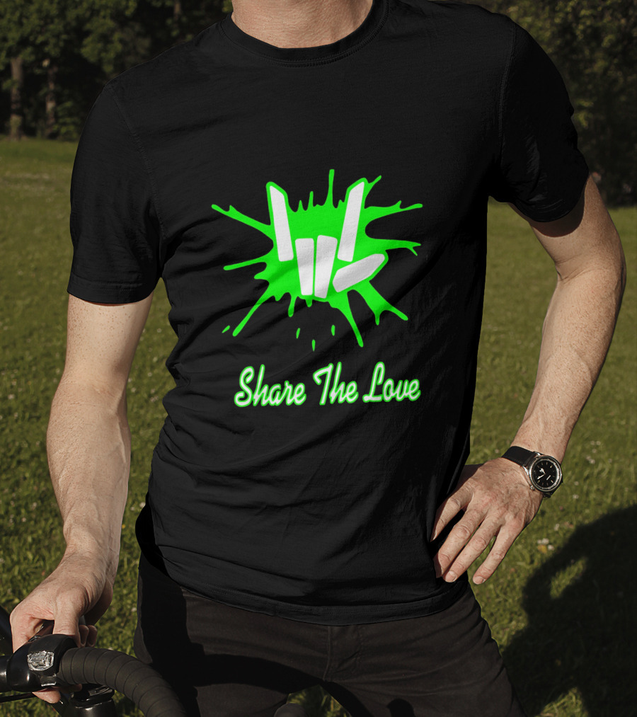 Share The Love Hand Sign Neon Green Splash T-Shirt