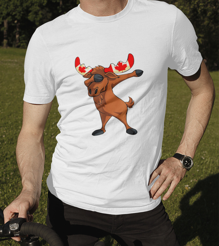 Canadian Moose With Maple Leaf Antlers Dabbing Pose Canada Day T-Shirt