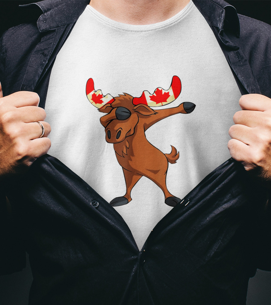 Canadian Moose With Maple Leaf Antlers Dabbing Pose Canada Day T-Shirt