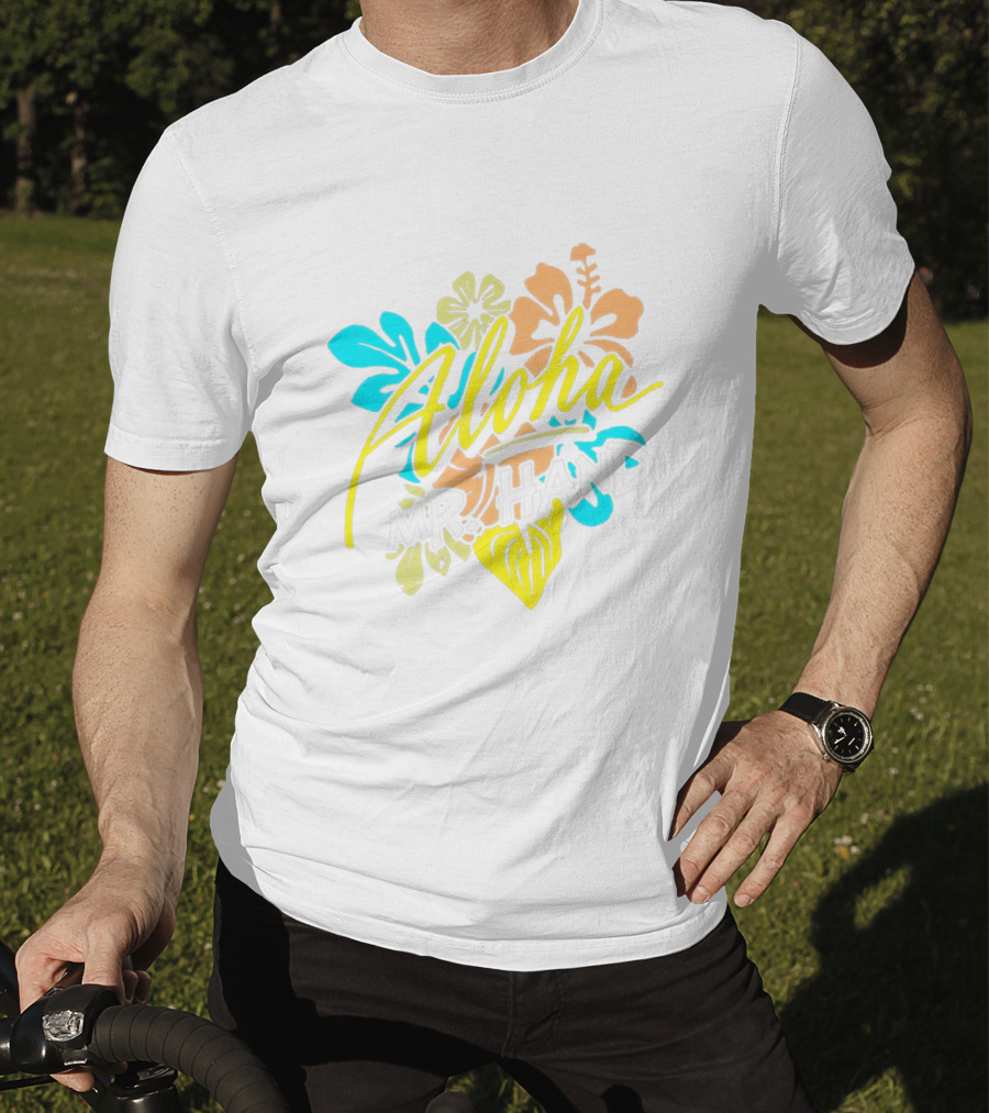 Aloha Mr. Hand Tropical Floral Bright Colors T-Shirt