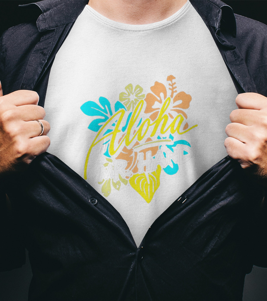 Aloha Mr. Hand Tropical Floral Bright Colors T-Shirt