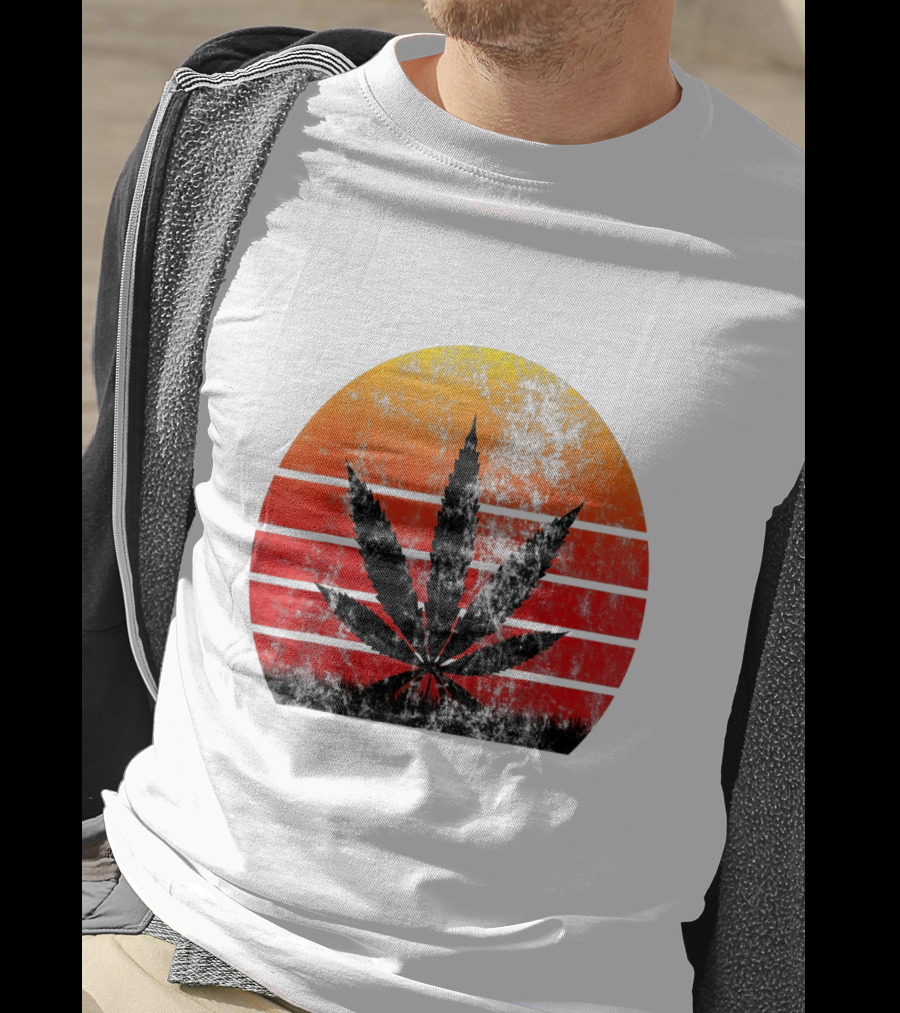 Vintage Sunset Marijuana Weed Leaf T-Shirt