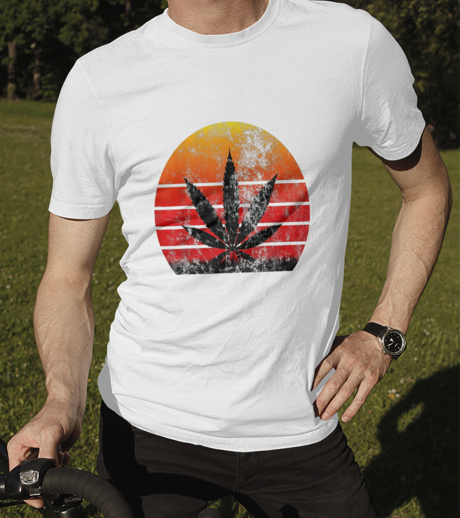 Vintage Sunset Marijuana Weed Leaf T-Shirt