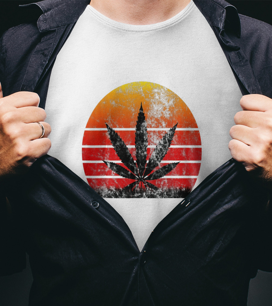 Vintage Sunset Marijuana Weed Leaf T-Shirt