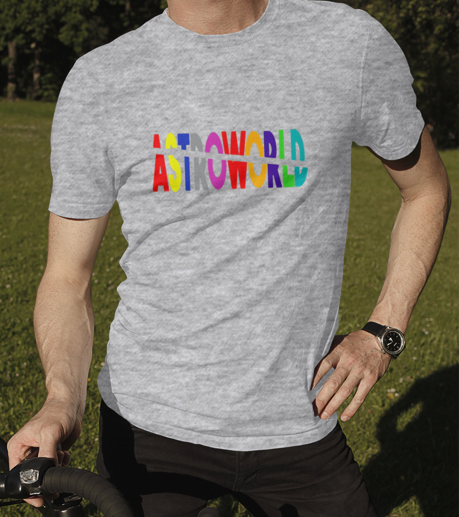 Astroworld Multicolor Split Text Graphic On Gray Background T-Shirt