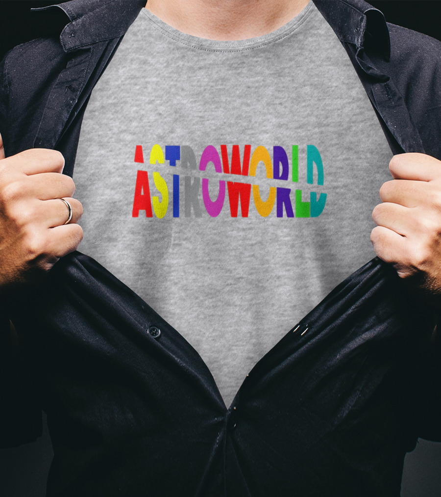 Astroworld Multicolor Split Text Graphic On Gray Background T-Shirt