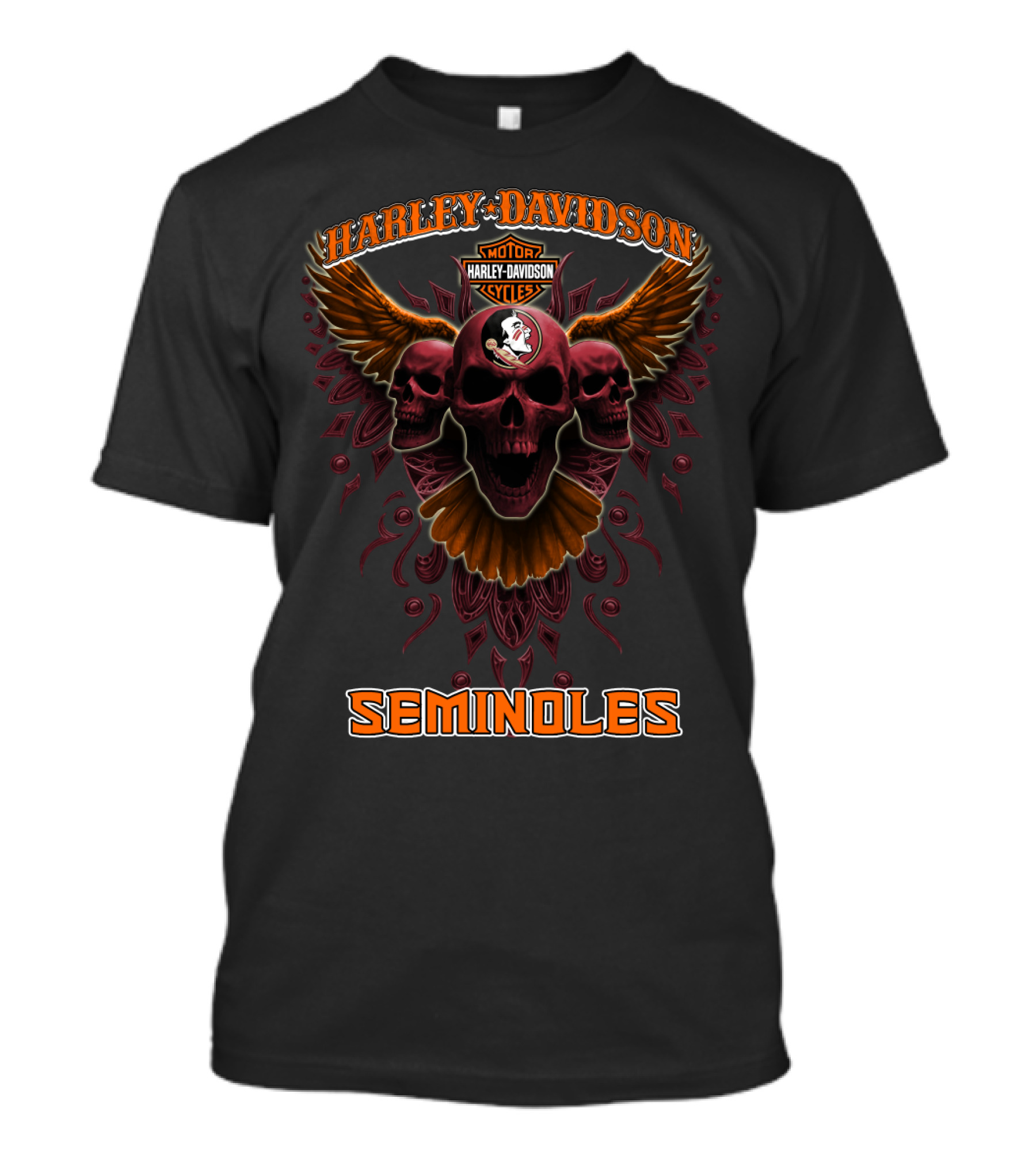 Harley Davidson Motorcycles Florida State Seminoles Skulls Wings T-Shirt