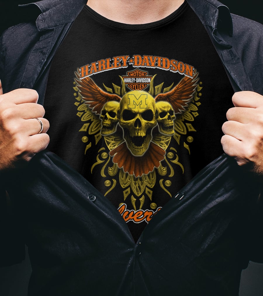Harley Davidson Wolverines Motorcycles Skulls Wings Michigan T-Shirt