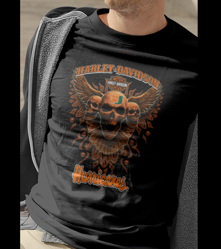 Harley Davidson Miami Hurricanes Skulls Ncaa T-Shirt