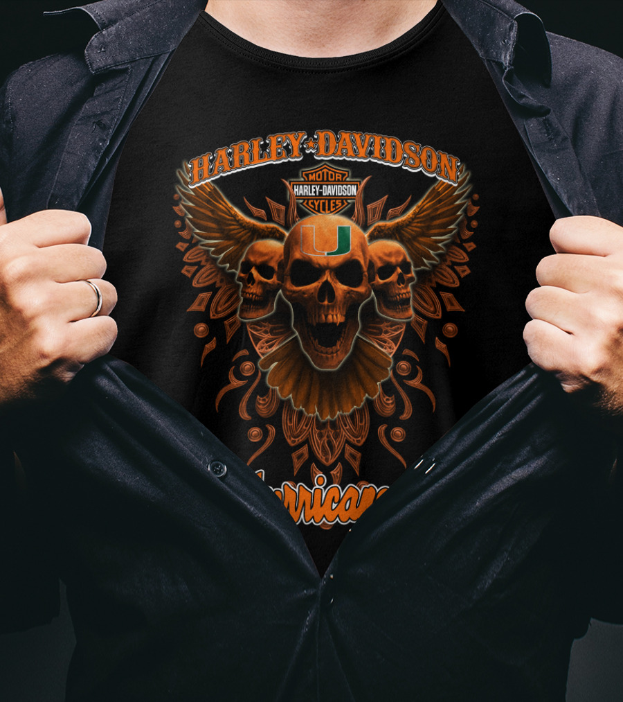Harley Davidson Miami Hurricanes Skulls Ncaa T-Shirt