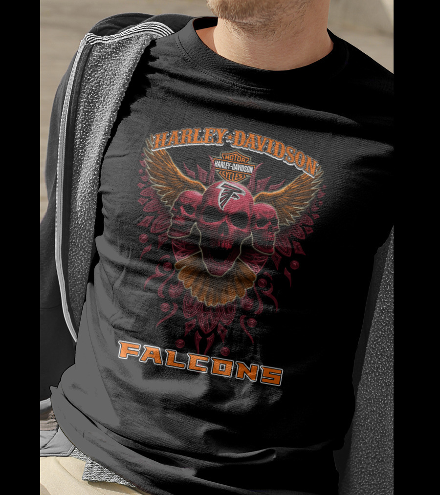 Harley Davidson Falcons Motorcycles Skulls Wings Atlanta Nfl T-Shirt