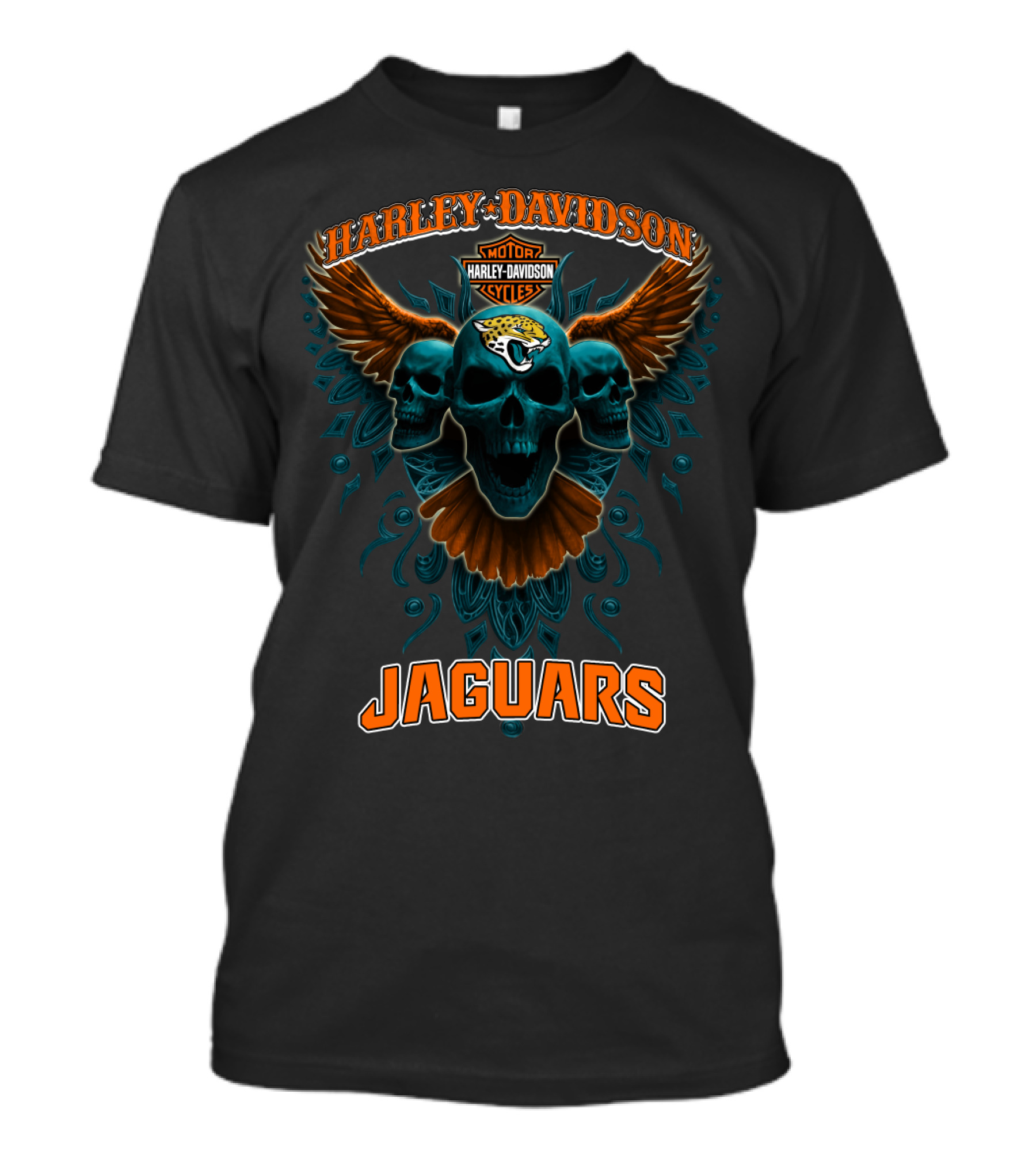 Harley Davidson Motorcycles Jaguars Skulls Wings Nfl T-Shirt