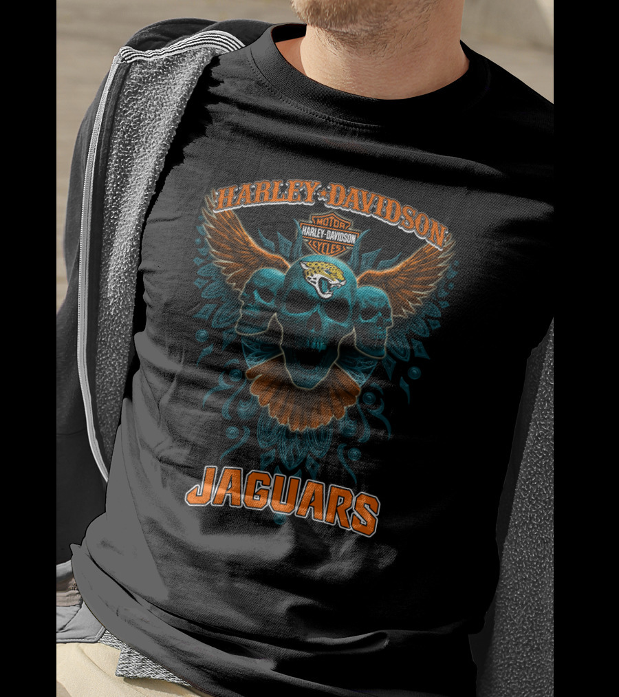 Harley Davidson Motorcycles Jaguars Skulls Wings Nfl T-Shirt