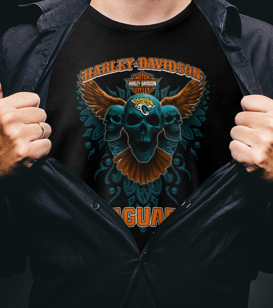 Harley Davidson Motorcycles Jaguars Skulls Wings Nfl T-Shirt