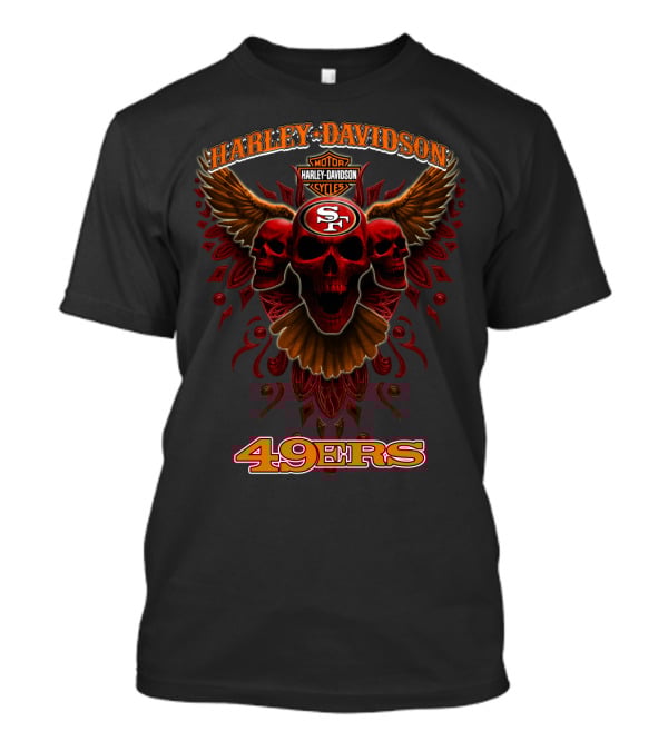Harley Davidson Motor Cycles Sf 49ers Skulls Wings T-Shirt