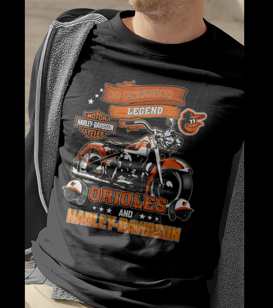 An American Legend Orioles And Harley Davidson Motor Cycles T-Shirt