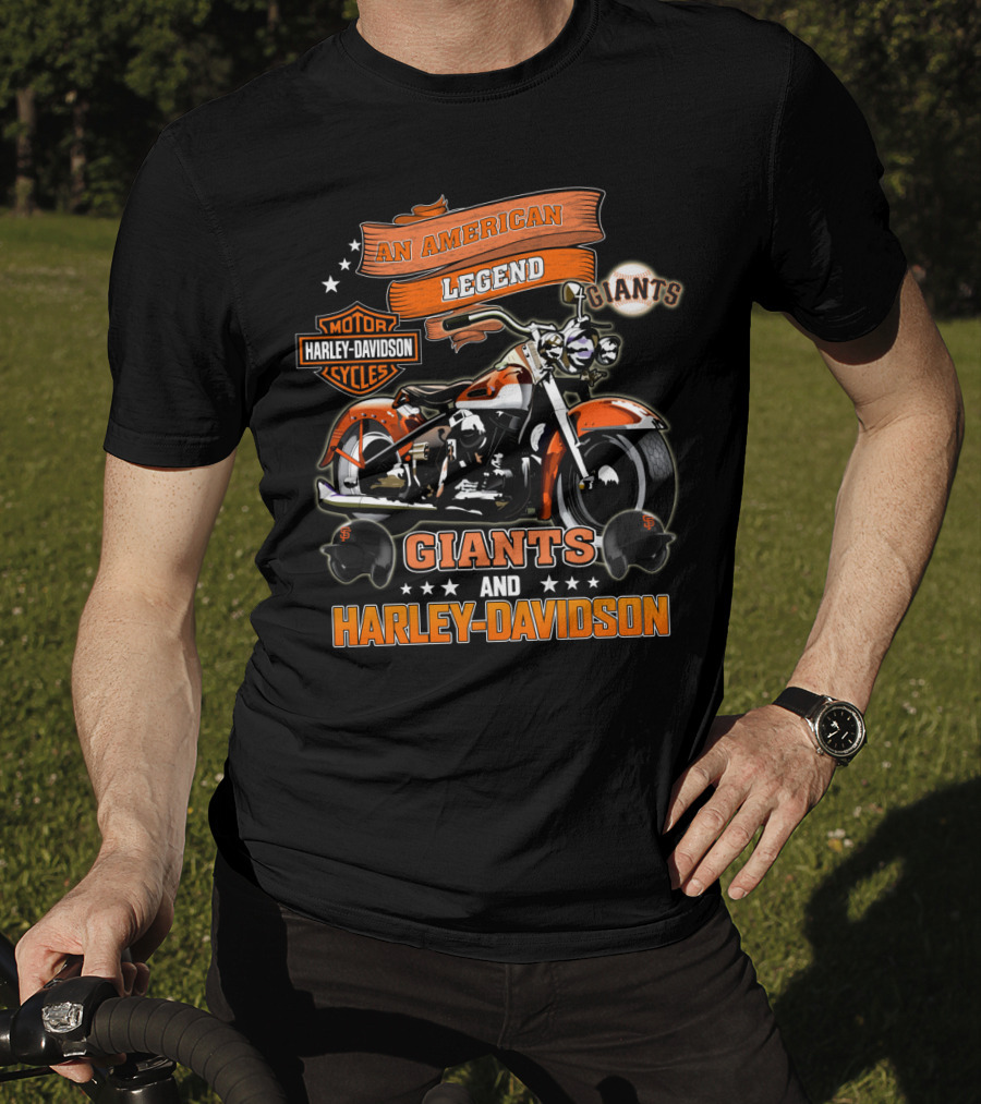 An American Legend Giants And Harley Davidson T-Shirt