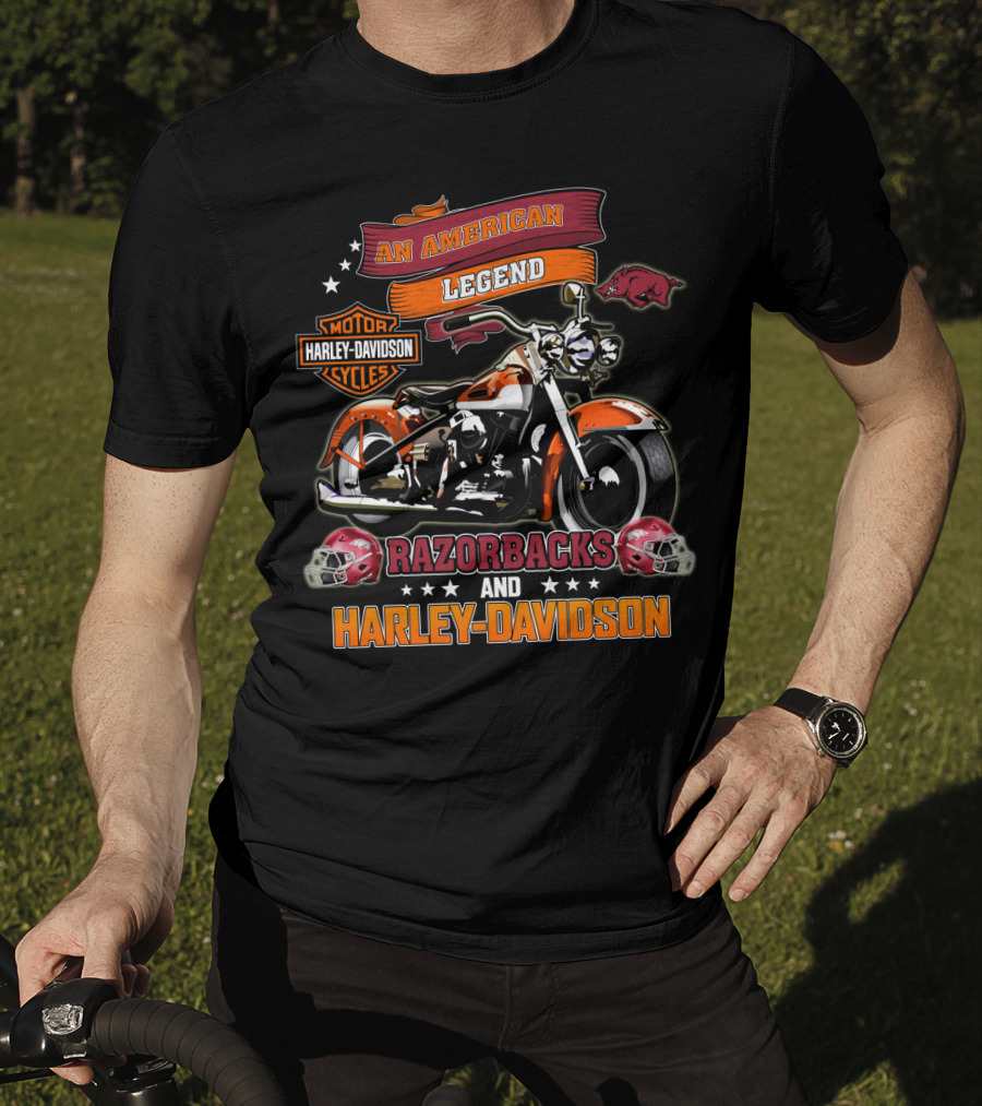 An American Legend Razorbacks And Harley Davidson Motor Cycles T-Shirt