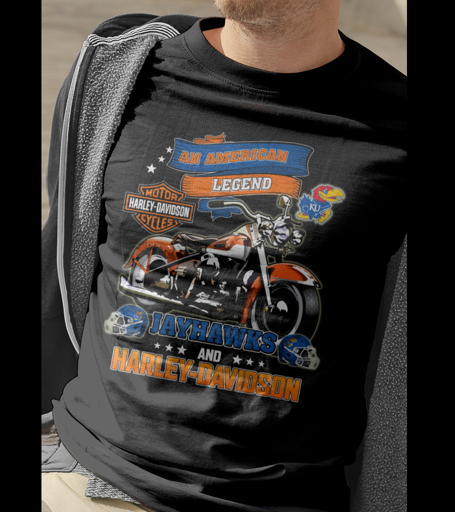 Kansas Jayhawks An American Legend Harley Davidson Motor Cycles Ku Football Helmets T-Shirt