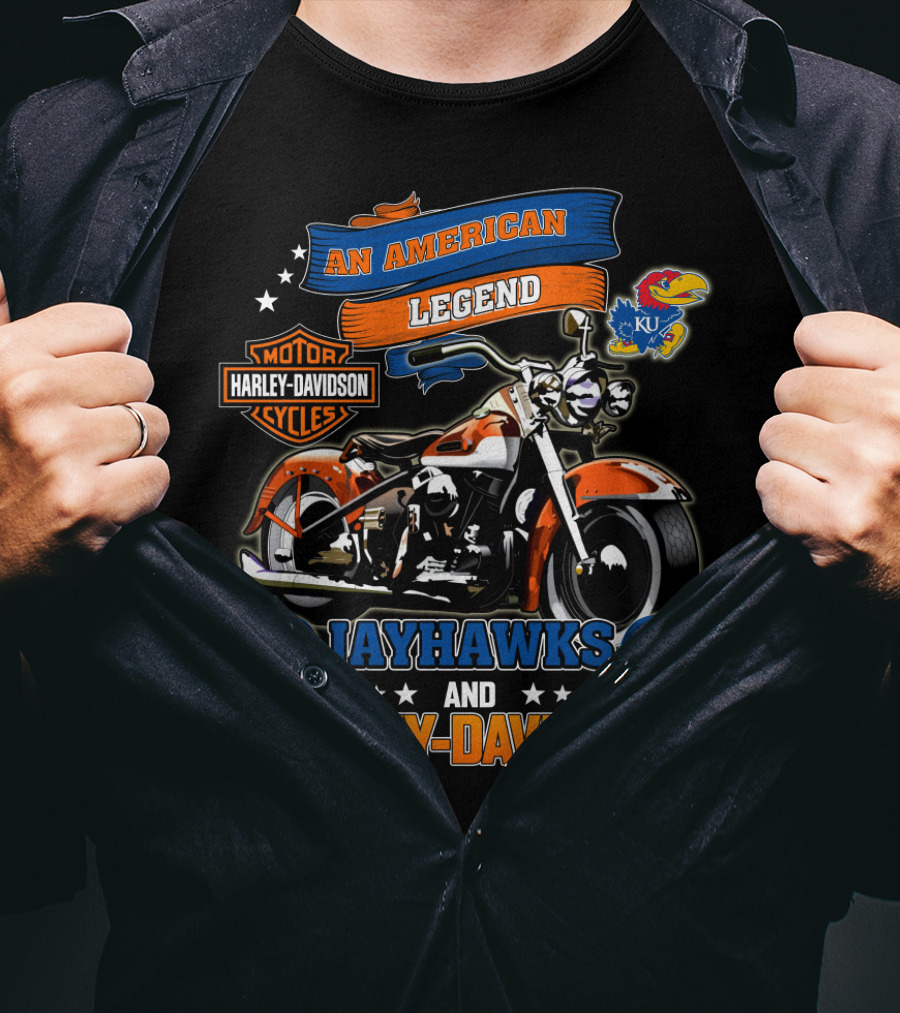 Kansas Jayhawks An American Legend Harley Davidson Motor Cycles Ku Football Helmets T-Shirt