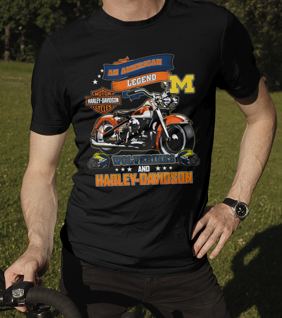 An American Legend Michigan Wolverines And Harley Davidson T-Shirt