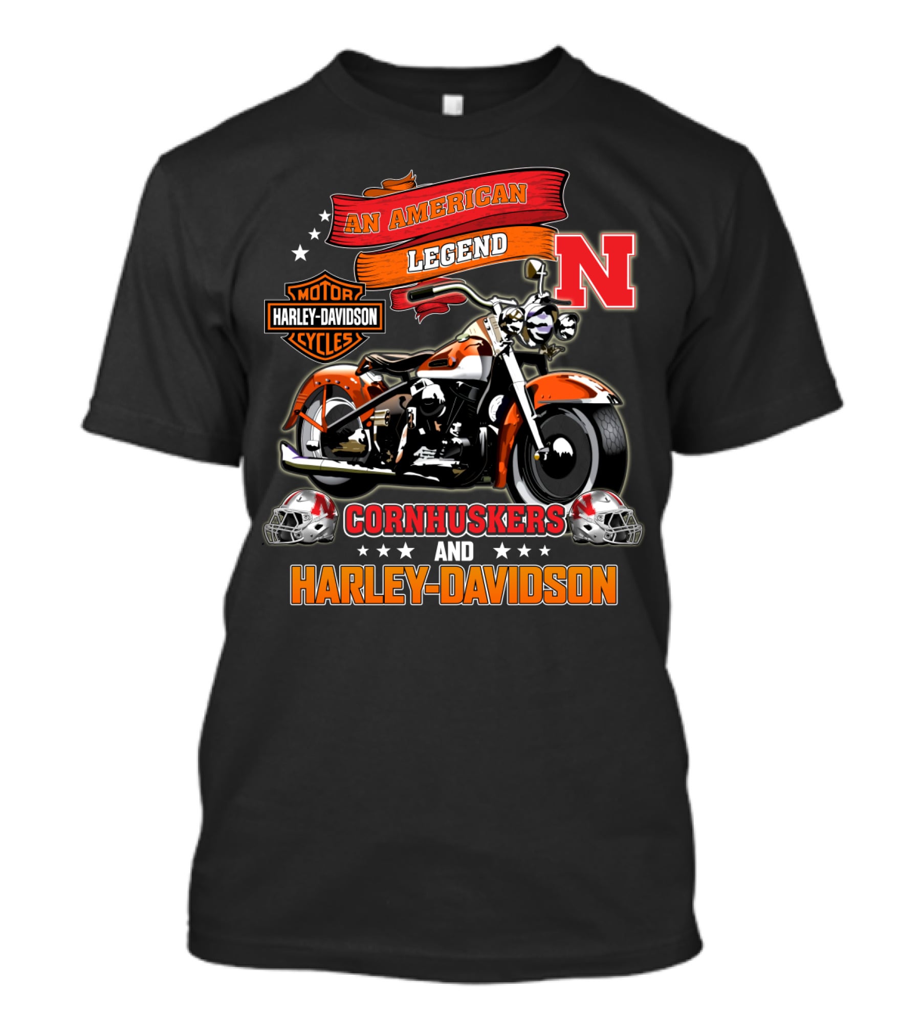 An American Legend Nebraska Cornhuskers And Harley Davidson T-Shirt