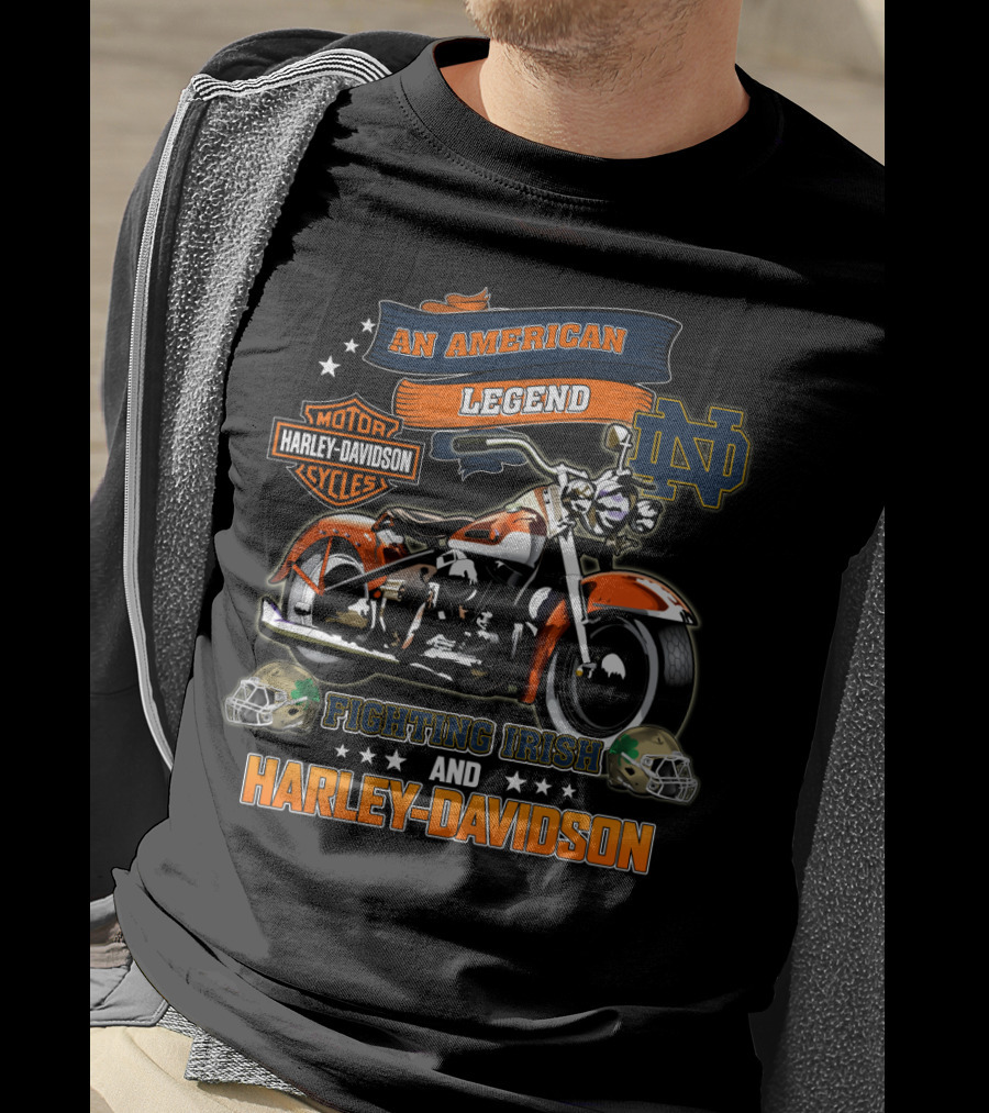 An American Legend Fighting Irish And Harley Davidson Notre Dame Nd T-Shirt