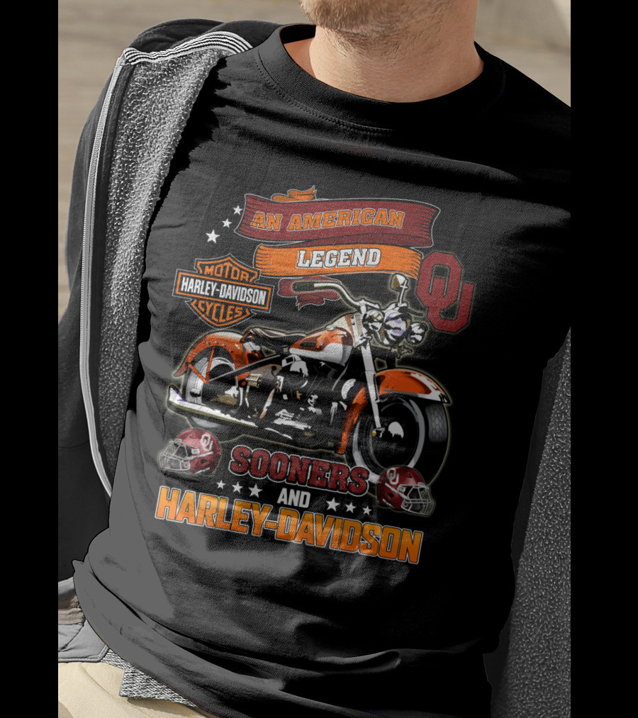 An American Legend Oklahoma Sooners And Harley Davidson Motorcycles T-Shirt