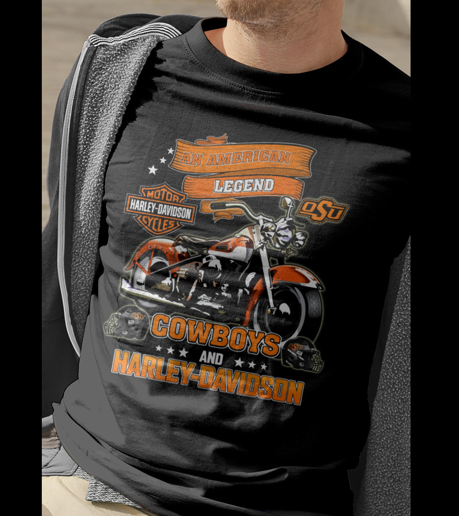 An American Legend Oklahoma State Cowboys And Harley Davidson Osu Motor Cycles T-Shirt