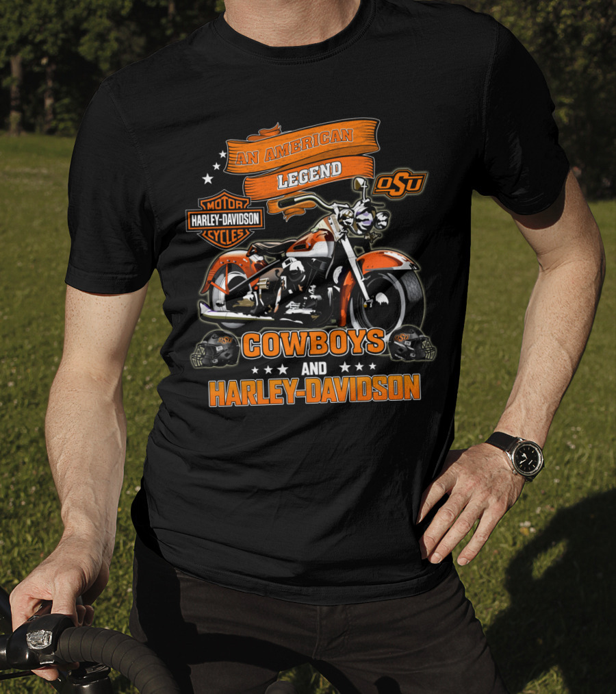 An American Legend Oklahoma State Cowboys And Harley Davidson Osu Motor Cycles T-Shirt