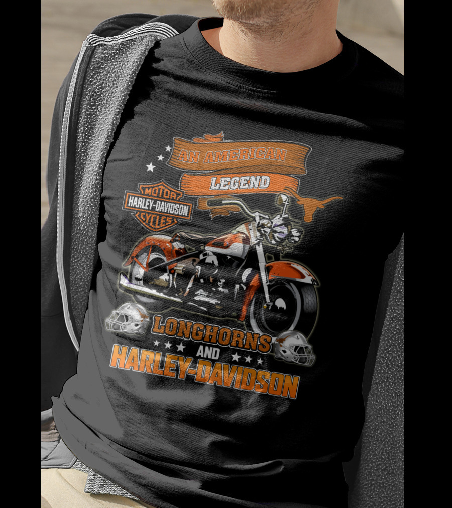 An American Legend Longhorns And Harley Davidson Motorcycles Cycles T-Shirt