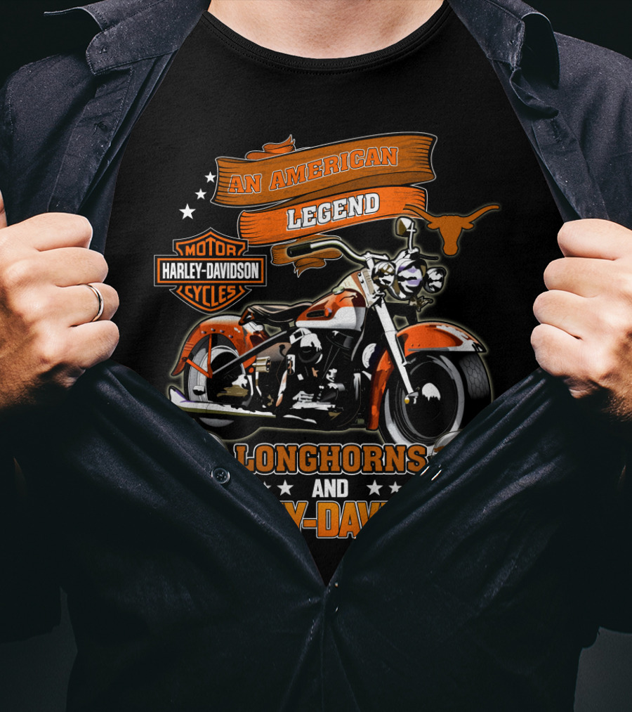 An American Legend Longhorns And Harley Davidson Motorcycles Cycles T-Shirt