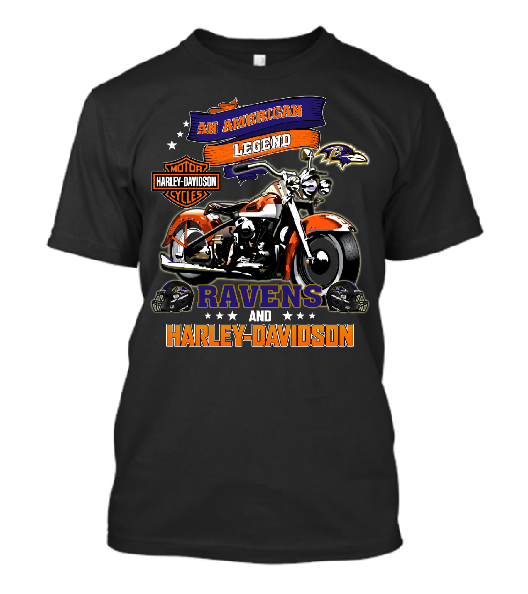 An American Legend Ravens And Harley Davidson Motor Cycles T-Shirt