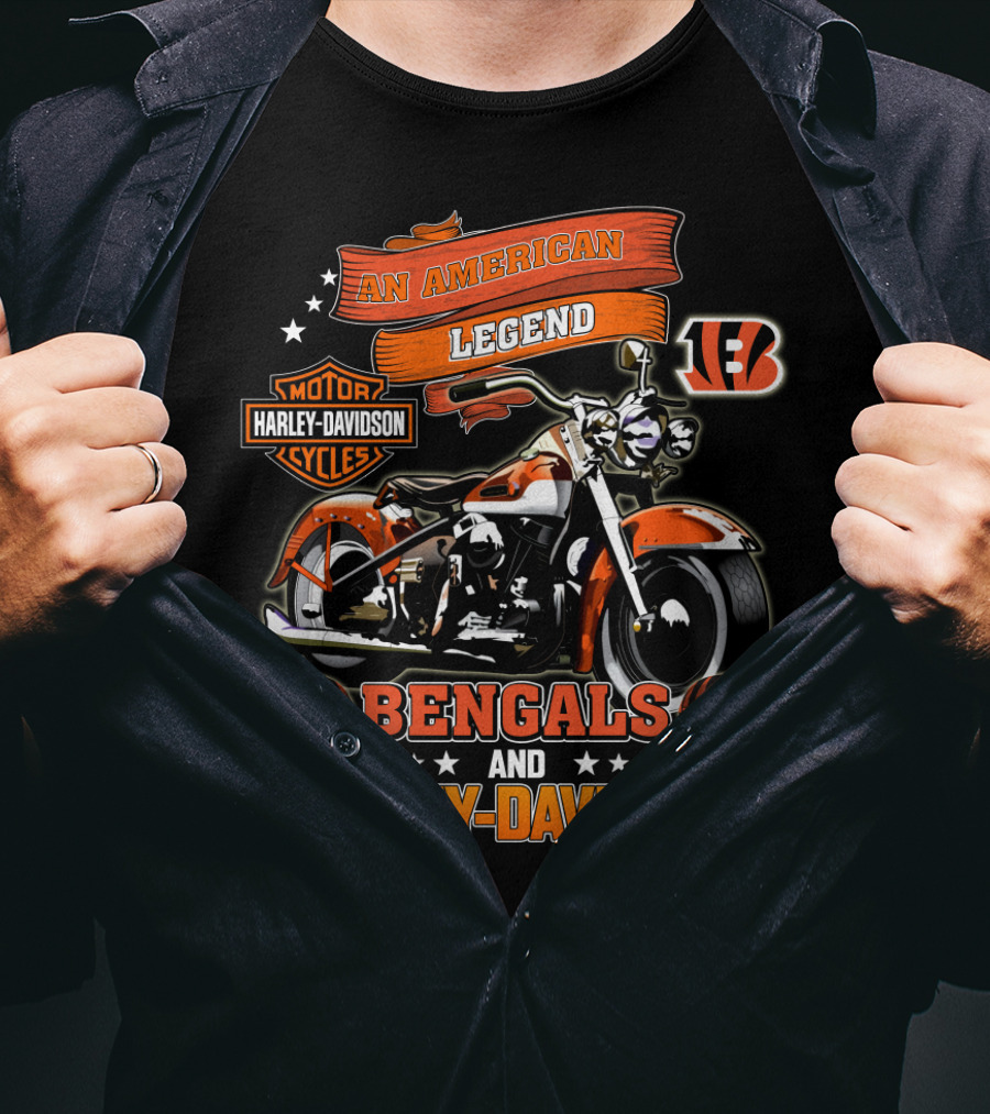 An American Legend Cincinnati Bengals And Harley Davidson Motor Cycles T-Shirt