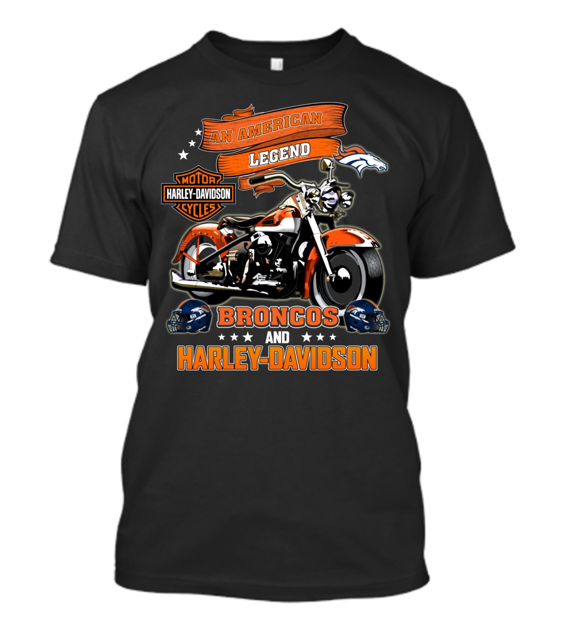 An American Legend Denver Broncos And Harley Davidson T-Shirt