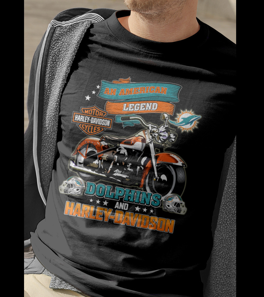 An American Legend Motor Harley Davidson Cycles Dolphins And Harley Davidson Miami Dolphins Nfl T-Shirt