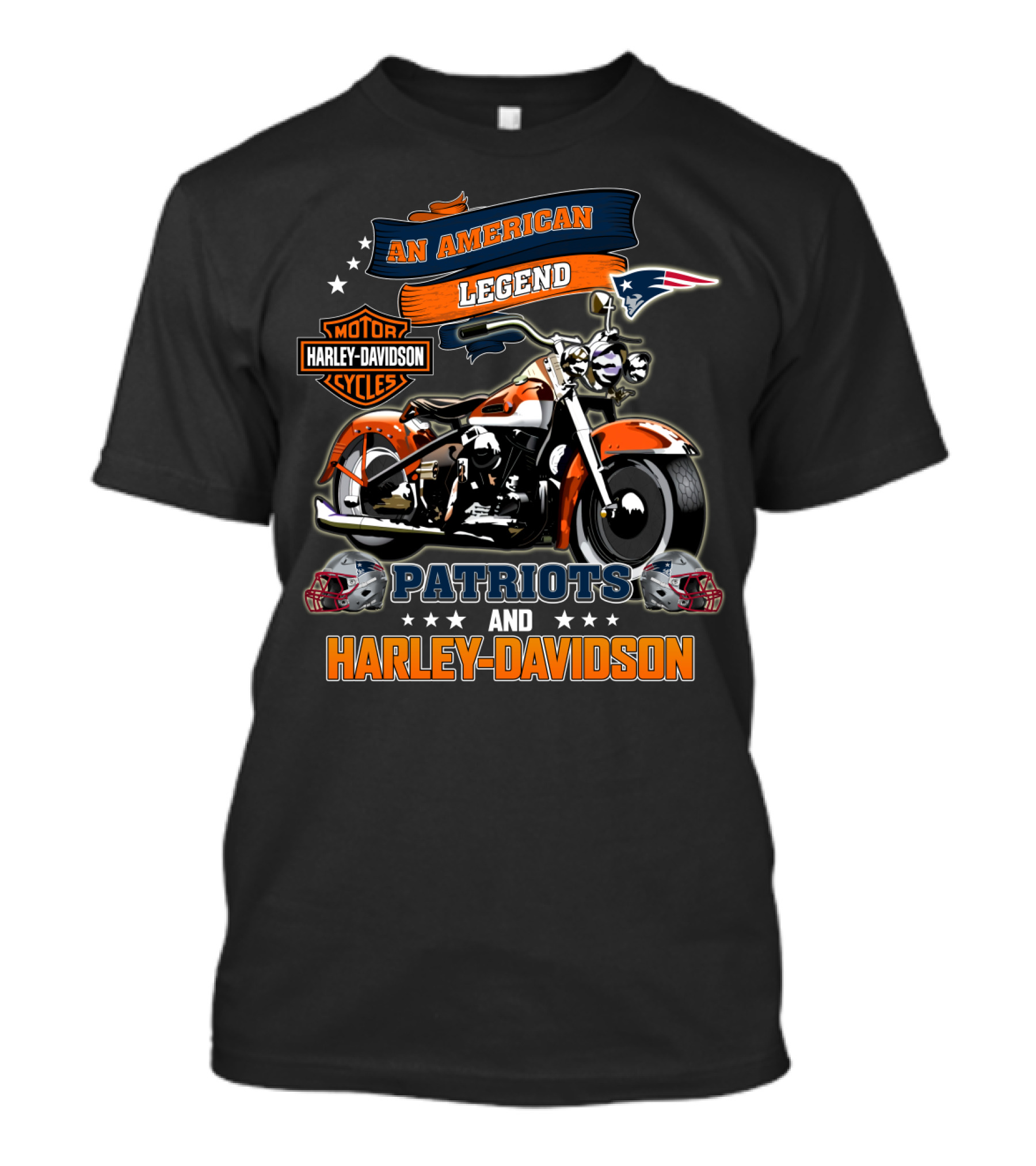 An American Legend New England Patriots Harley Davidson Motor Cycles T-Shirt