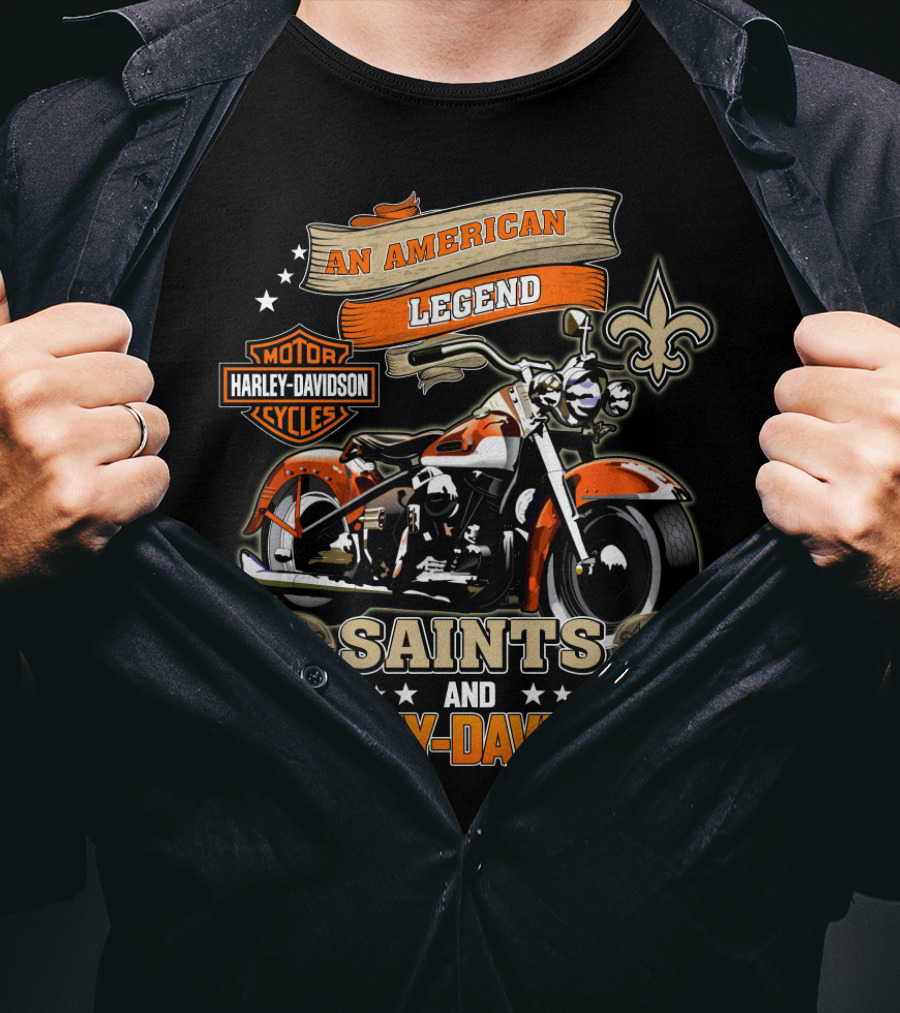 An American Legend Saints And Harley Davidson Motor Cycles T-Shirt