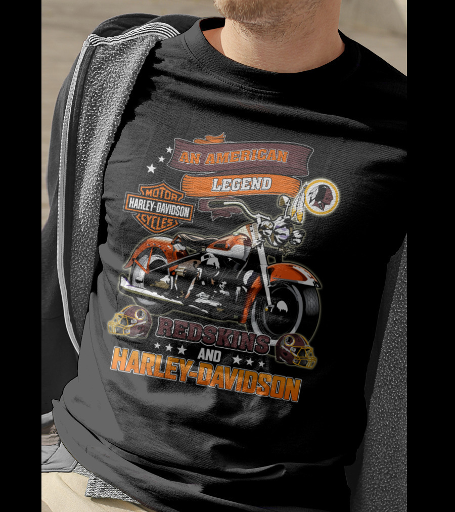 An American Legend Redskins And Harley Davidson Motor Cycles T-Shirt