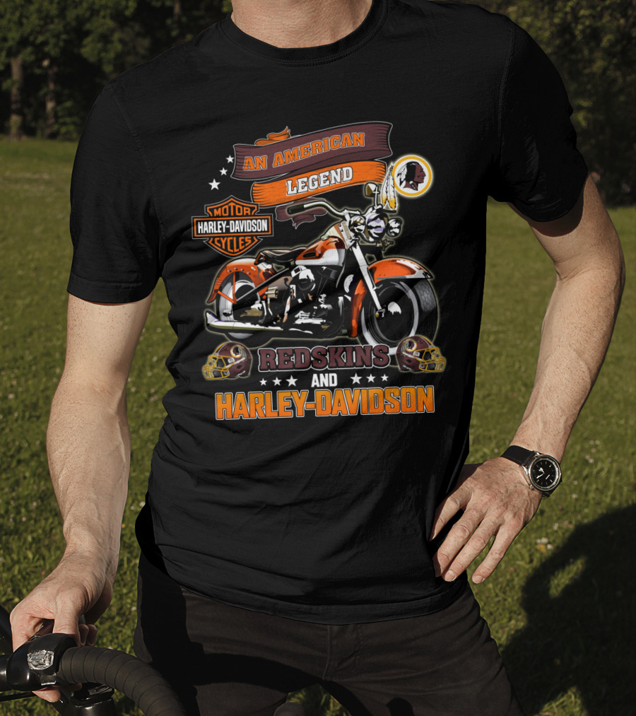 An American Legend Redskins And Harley Davidson Motor Cycles T-Shirt