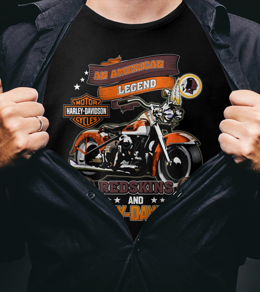 An American Legend Redskins And Harley Davidson Motor Cycles T-Shirt