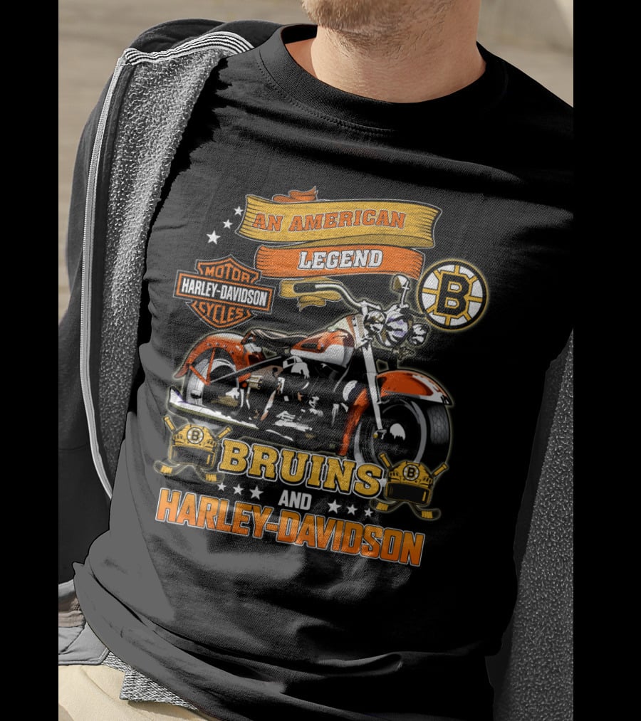 An American Legend Bruins And Harley Davidson Motor Cycles T-Shirt