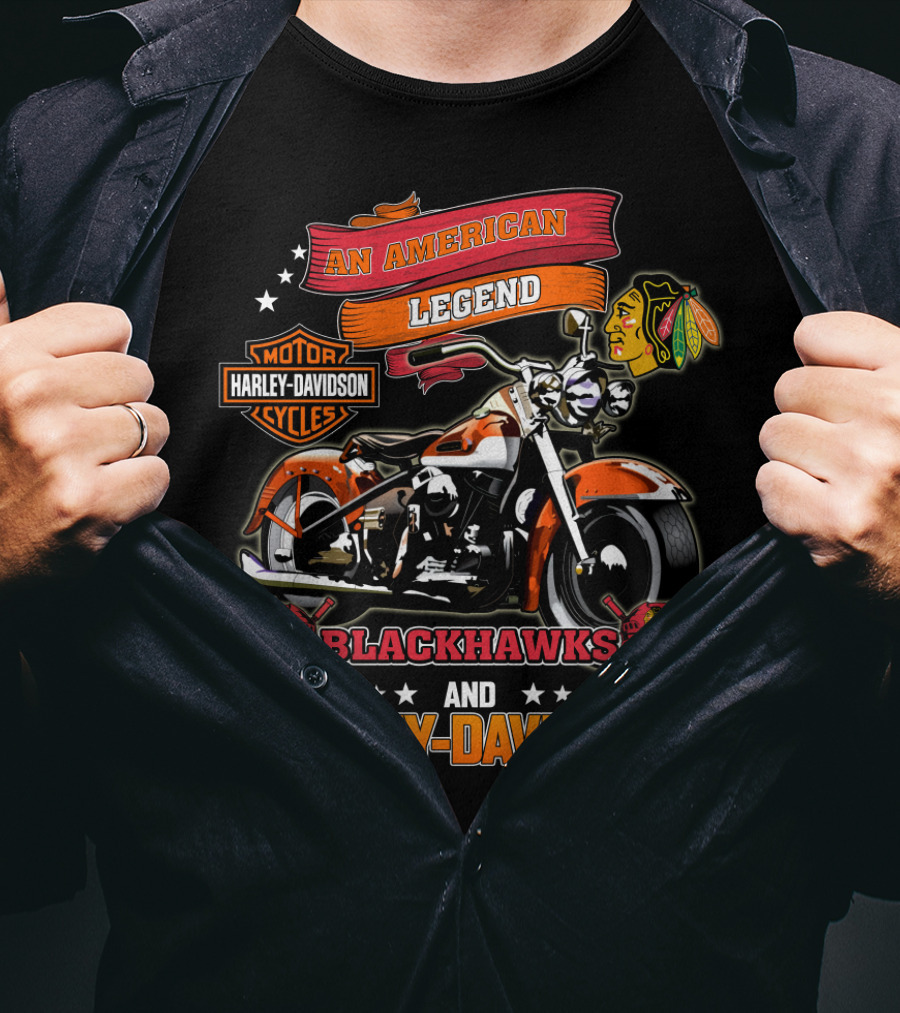 An American Legend Blackhawks And Harley Davidson T-Shirt