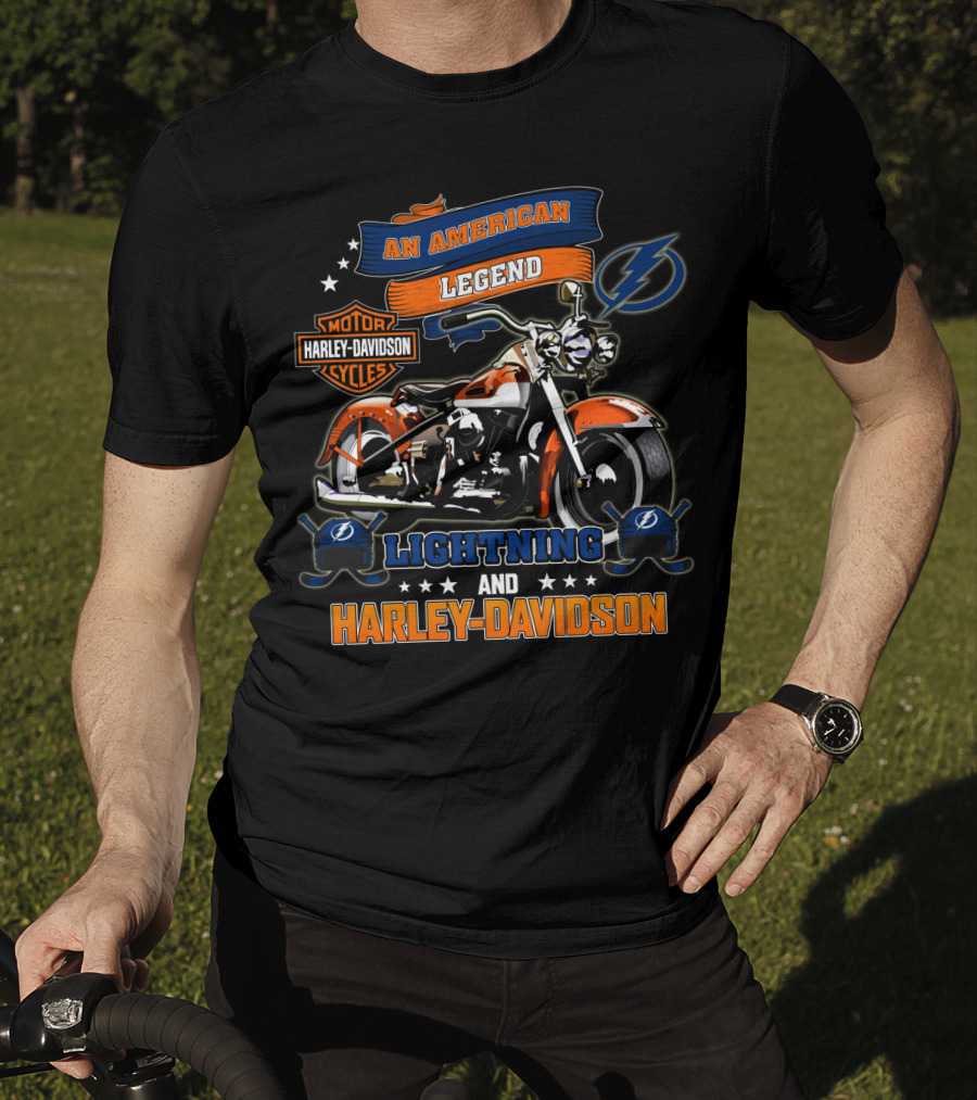 An American Legend Lightning And Harley Davidson Motor Cycles Tampa Bay T-Shirt
