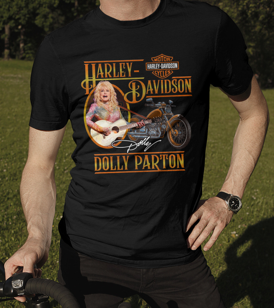 Harley Davidson Dolly Parton Motorcycle Logo And Signature T-Shirt