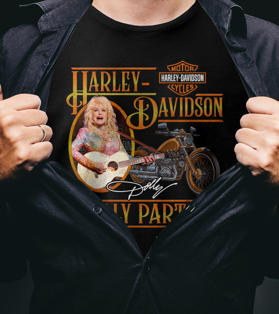 Harley Davidson Dolly Parton Motorcycle Logo And Signature T-Shirt