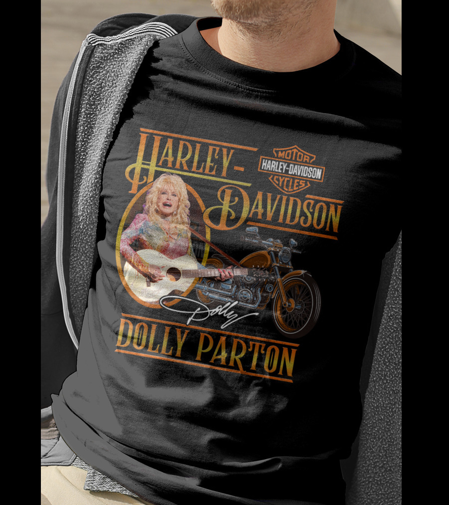 Harley Davidson Dolly Parton Motorcycle And Guitar T-Shirt