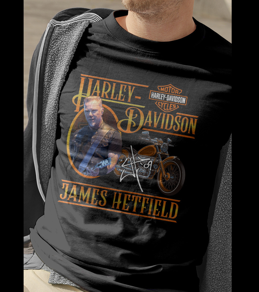 Harley Davidson James Hetfield Motorcycle And Signature T-Shirt