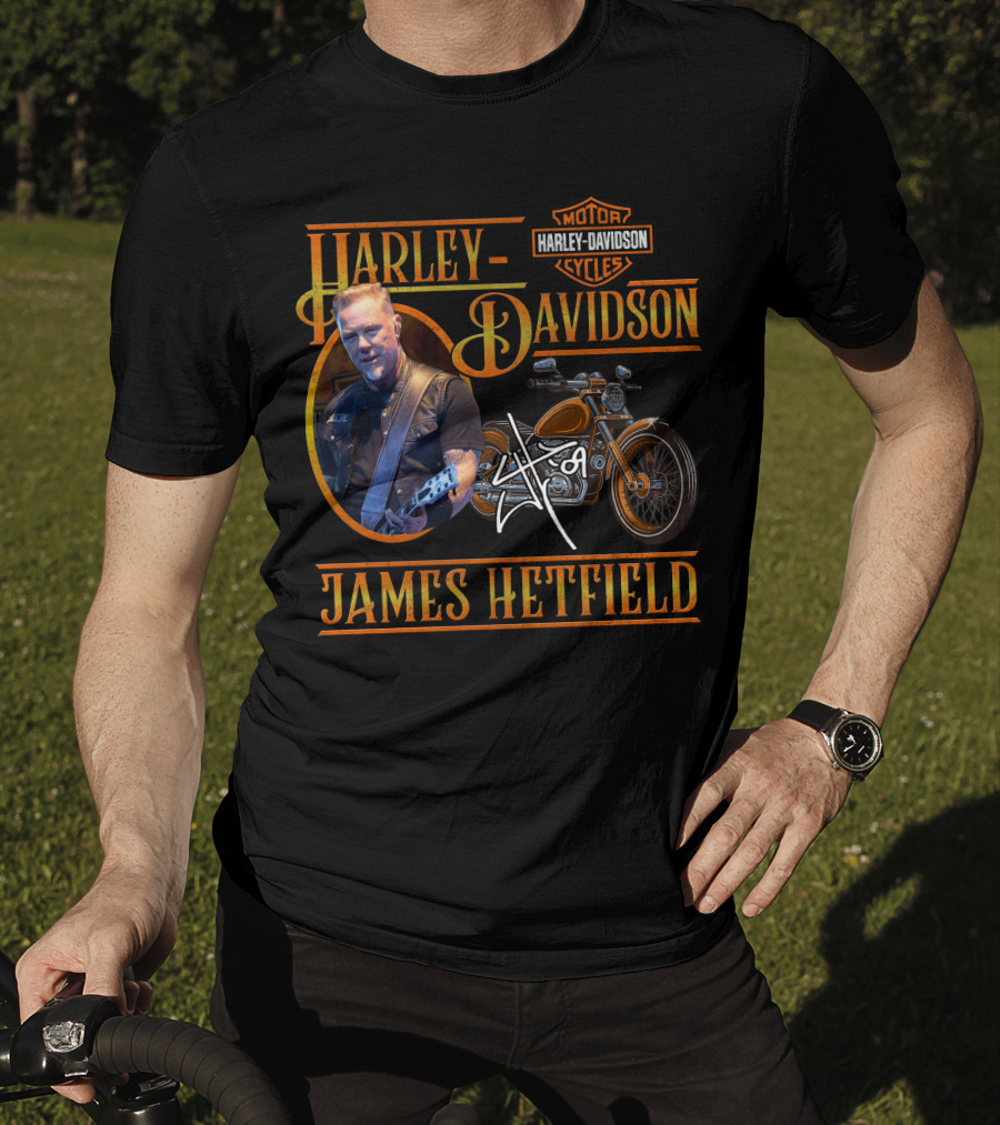 Harley Davidson James Hetfield Motorcycle And Signature T-Shirt